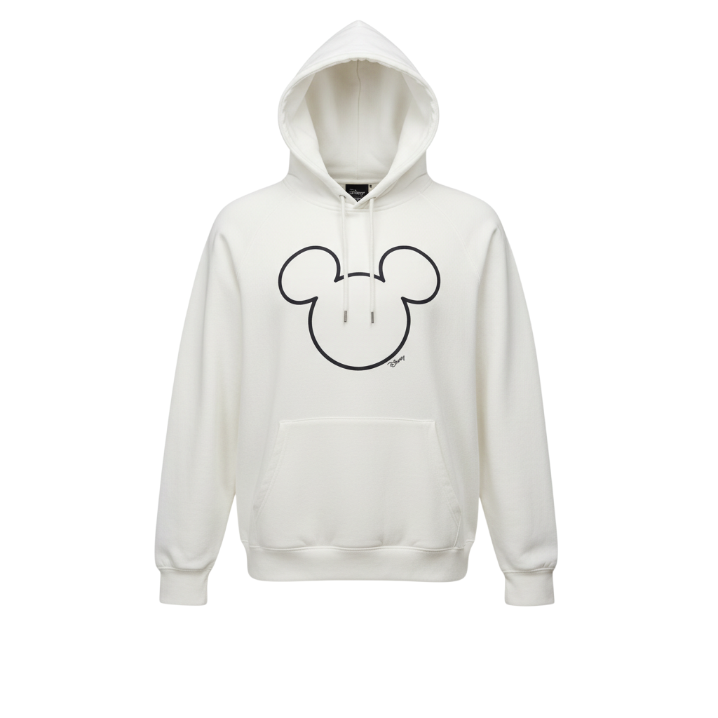H&M Women’s White Disney Mickey Hoodie L 80% Cotton Pullover Hooded Sweatshirt