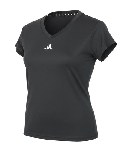 Prewornwholesale adidas women's black V-neck athletic T-shirt with short sleeves and chest logo