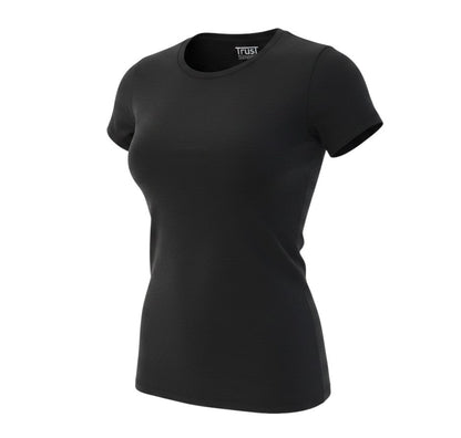 Prewornwholesale black crew neck unisex t-shirt made from sustainable bamboo and elastane blend