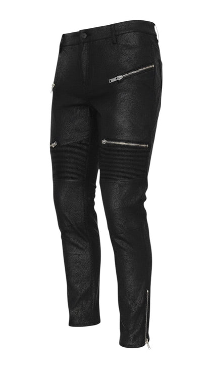Zara Women Black Faux Leather Biker Skinny Trousers UK 12 Zip