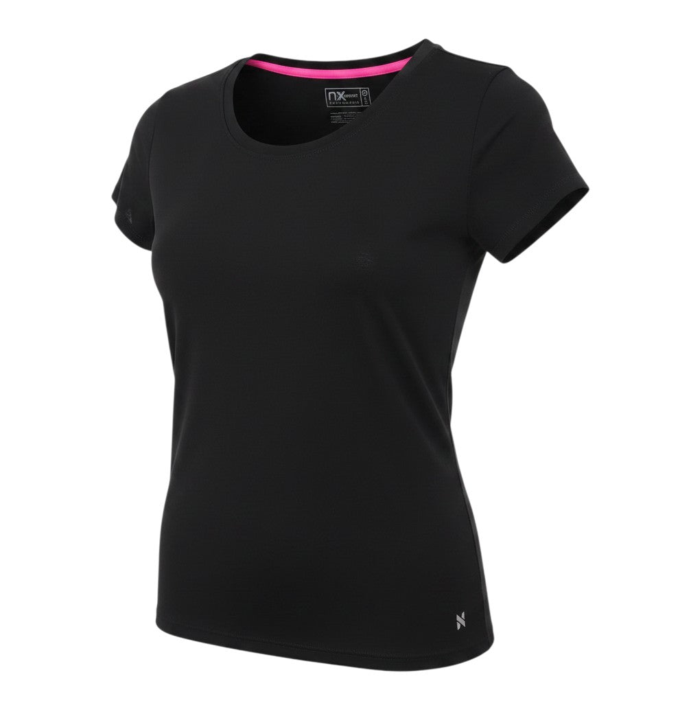 Additional view of NX Sport women’s black polyester basic t-shirt, size UK 8, round neck - open back semi-sheer