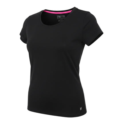 Additional view of NX Sport women’s black polyester basic t-shirt, size UK 8, round neck - open back semi-sheer