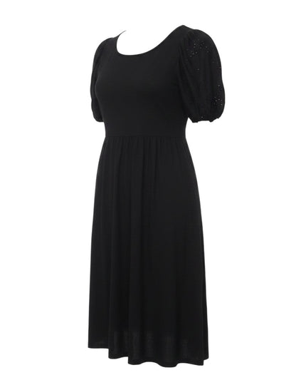 Yours Women Black UK 14 Fit & Flare Knee Dress Puff Sleeve