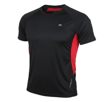 Prewornwholesale black and red polyester running t-shirt with raglan sleeves and crew neck for activewear