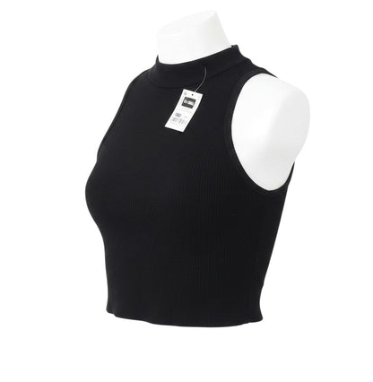 Prewornwholesale black ribbed cropped tank top with a round neck on a mannequin