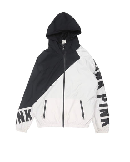 Victoria's Secret PINK Women's XS Black White Hooded Windbreaker Jacket