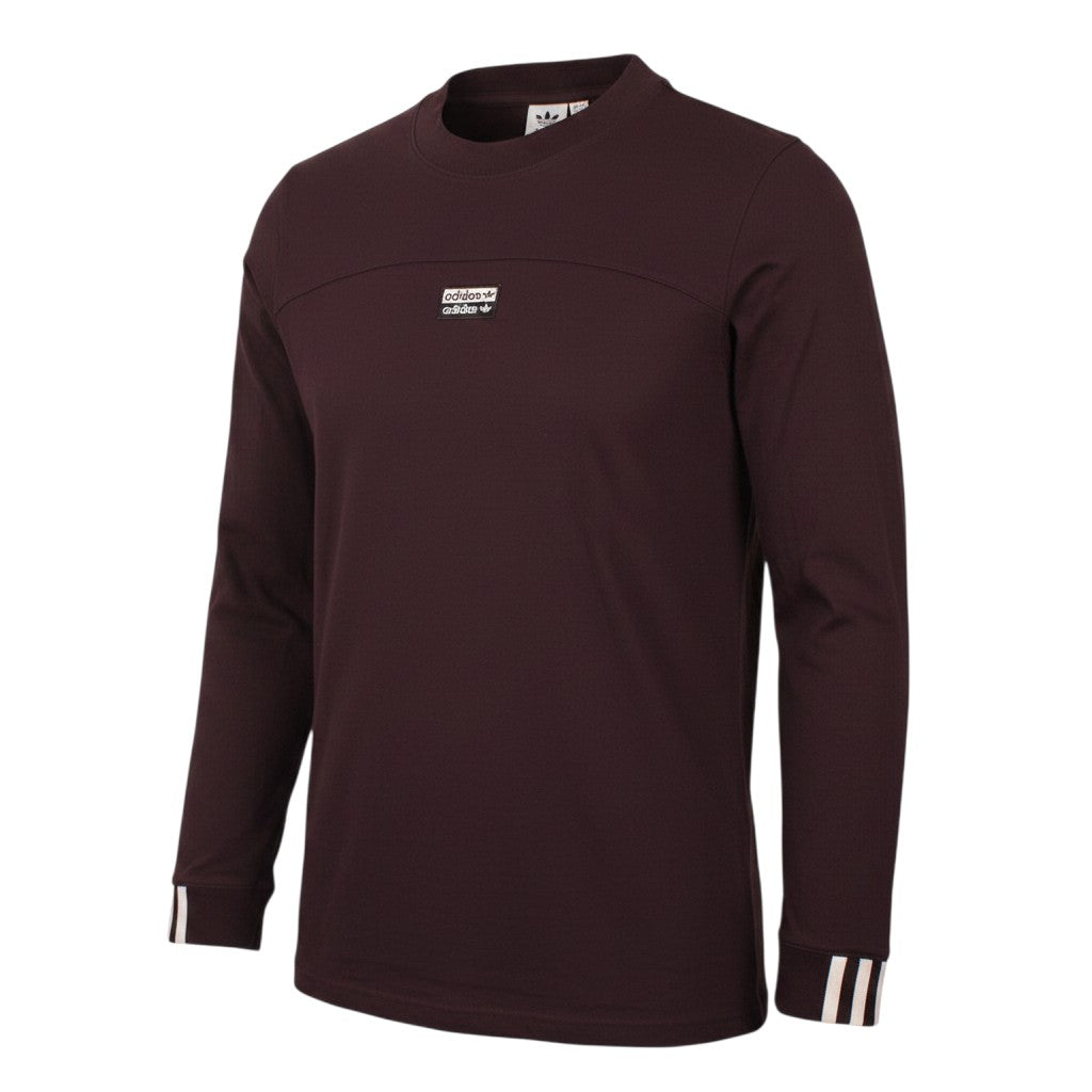 Prewornwholesale Adidas brown long sleeve cotton crew neck active top with chest logo and striped cuffs
