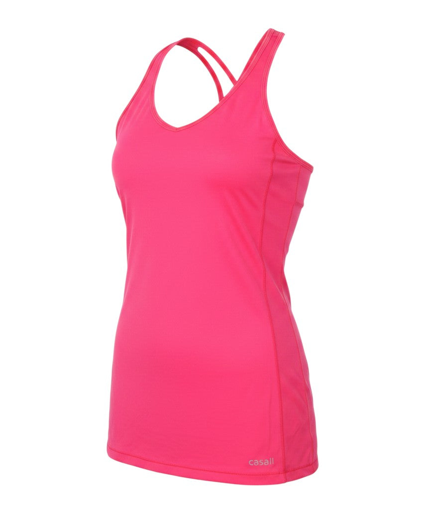 Prewornwholesale Casall women's bright pink V-neck polyester athletic camisole with racerback straps