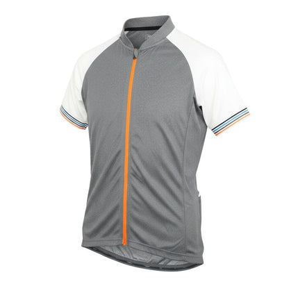Prewornwholesale Crane women's grey and white colourblock cycling jersey with a bright orange full-length front zip