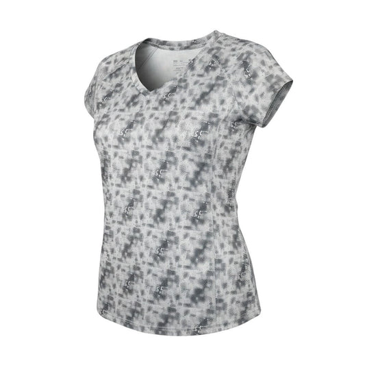 Front view of Crivit women’s grey camouflage basic t-shirt