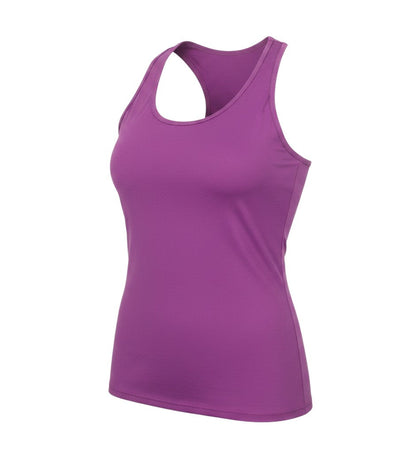 Prewornwholesale Denchi women's purple polyester racerback tank top with a scoop neck for athletic wear