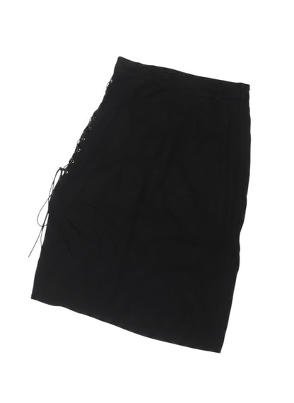 Disturbia Women Black UK 14 Gothic Lace Up Midi Pencil Skirt