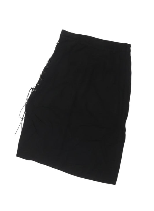 Disturbia Women Black UK 14 Gothic Lace Up Midi Pencil Skirt