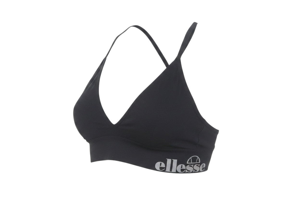 Prewornwholesale Ellesse black cropped gym tank top with V-neck and branded elastic hem for activewear