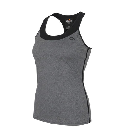 Prewornwholesale ellesse grey polyester racerback tank top with black trim and logo detail