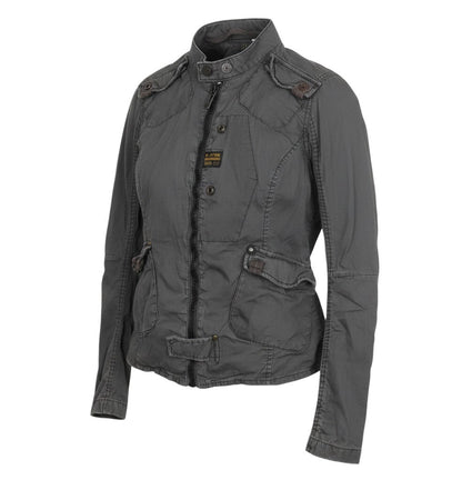 Prewornwholesale G-Star RAW grey cotton military jacket with full zip, high collar, and utility pockets.