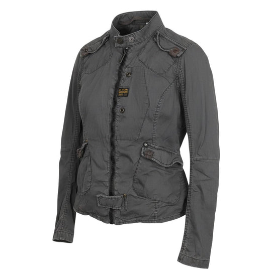 Prewornwholesale G-Star RAW grey cotton military jacket with full zip, high collar, and utility pockets.