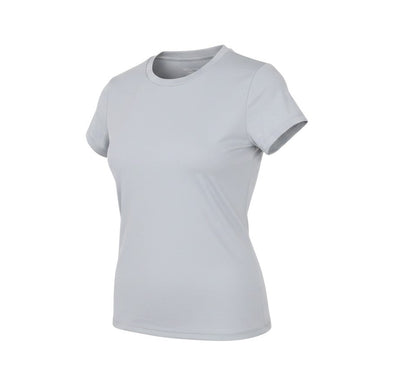 Prewornwholesale Glassons grey short sleeve slim fit activewear t-shirt in moisture-wicking nylon elastane blend.