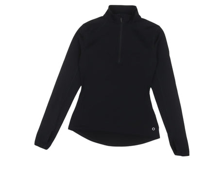 Prewornwholesale GOODMOVE women's black polyester long sleeve top with a high neck and quarter zip closure.
