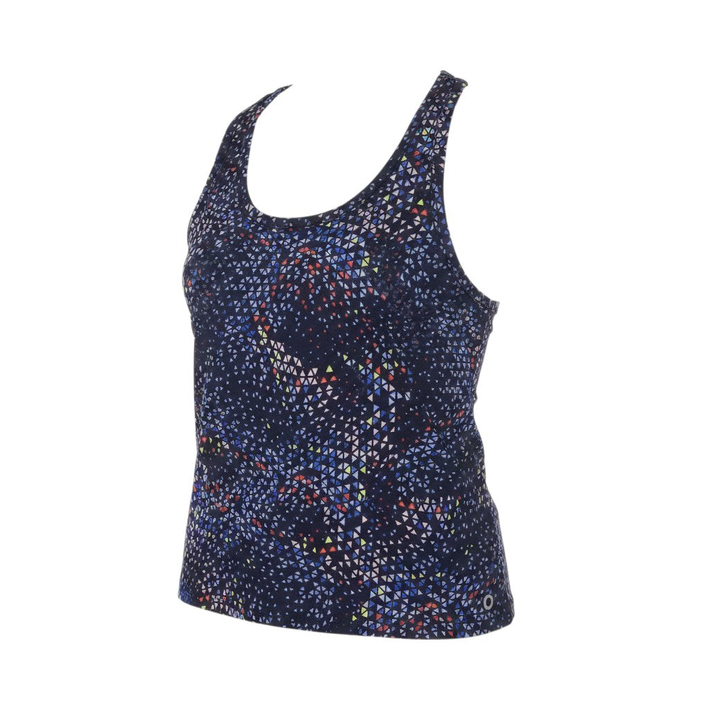 Prewornwholesale Goodmove blue geometric print polyester tank top with a scoop neck and sleeveless design
