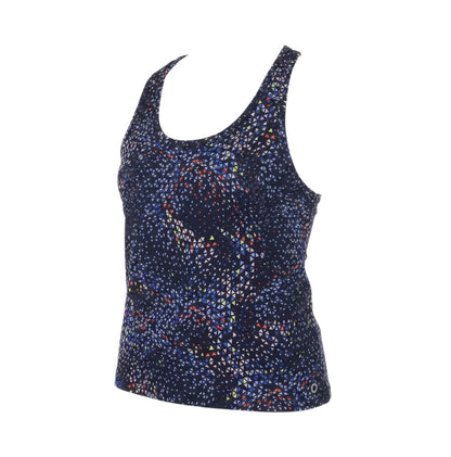 Prewornwholesale Goodmove blue geometric print polyester tank top with a scoop neck and sleeveless design