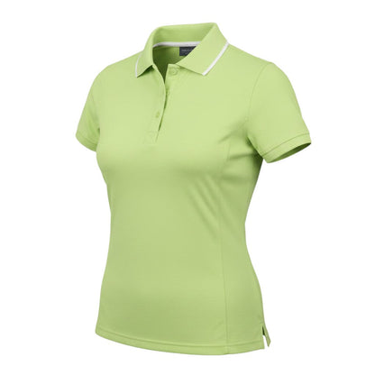 Prewornwholesale women's green cotton polo shirt with a collared neckline and short sleeves in a regular fit.
