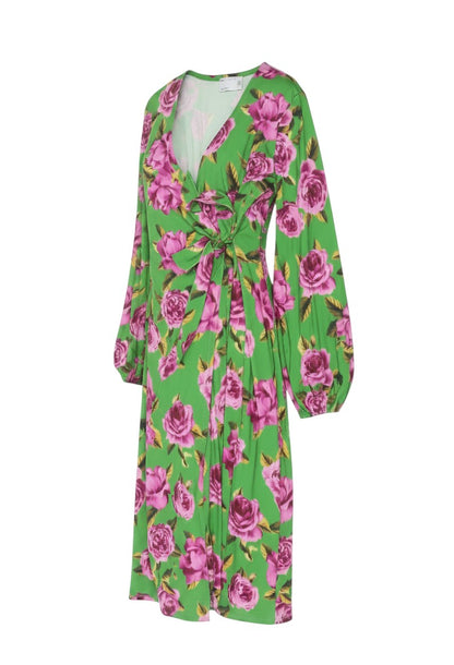 ASOS DESIGN Women Green Floral Wrap Maxi Dress UK 14 V-Neck Balloon Sleeve