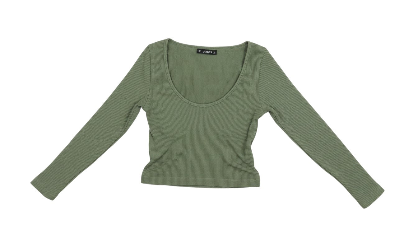 Dunnes Stores Womens Green  Nylon Cropped T-Shirt Size XS Scoop Neck Pullover