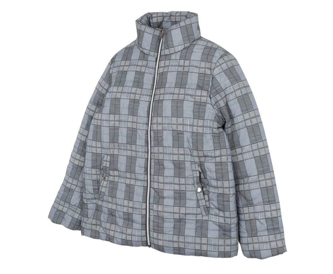 Tu Woman Grey Check Puffer Jacket Size 12 Regular Fit Mid-Length