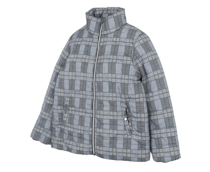Tu Woman Grey Check Puffer Jacket Size 12 Regular Fit Mid-Length