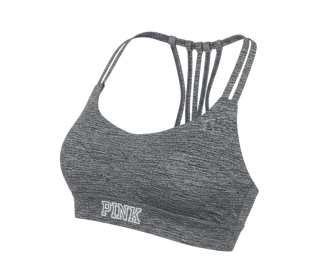 Prewornwholesale PINK grey marl polyamide cropped tank top with v-neck and strappy racerback detail