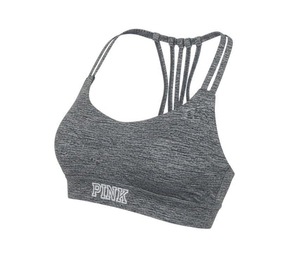 Prewornwholesale PINK grey marl polyamide cropped tank top with v-neck and strappy racerback detail