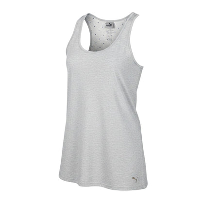 Prewornwholesale grey Puma women's cotton tank top with a scoop neckline and racerback design for activewear.