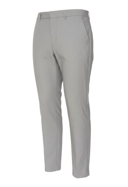 Prewornwholesale grey slim fit tapered work trousers with a mid-rise waist and flat-front design.