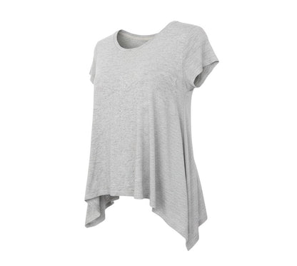 Prewornwholesale Marks and Spencer grey viscose basic t-shirt with a round neck and a relaxed asymmetrical hemline.