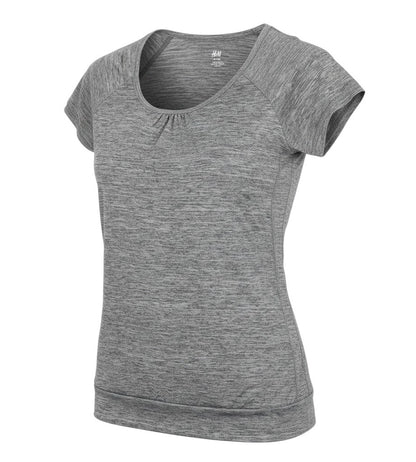 Prewornwholesale H&M women's grey polyester activewear t-shirt with short sleeves and a round neck