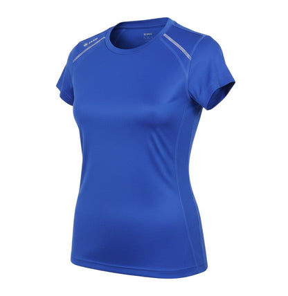 Prewornwholesale Jako women's blue active t-shirt with crew neck and short sleeves in breathable polyester fabric