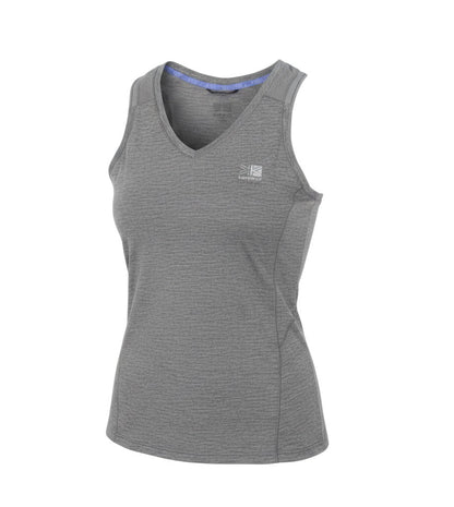 Prewornwholesale Karrimor women's grey athletic tank top with V-neck, breathable lightweight fabric for workouts.