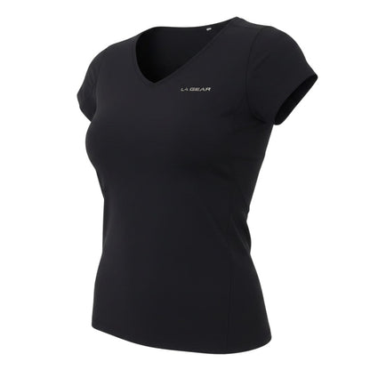LA Gear Women Black UK 12 Athletic V-Neck Short Sleeve T-Shirt