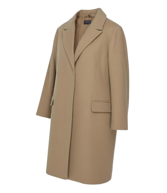 Prewornwholesale Marks and Spencer beige long single-breasted overcoat with a classic collar and front pockets.