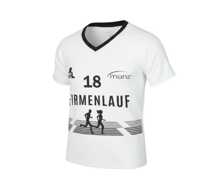 Prewornwholesale münz white V-neck running t-shirt with black graphic print and raglan sleeves for women