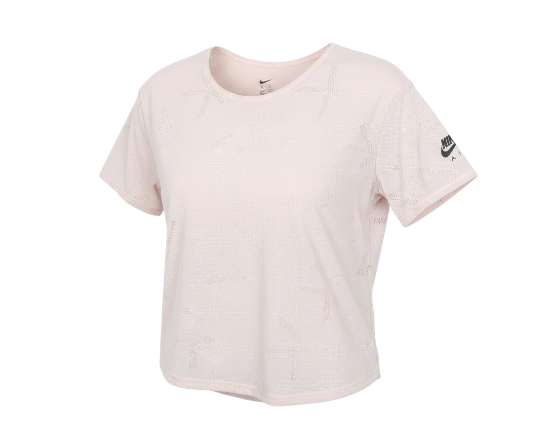 Prewornwholesale Nike women's pastel pink mesh Dri-FIT training T-shirt with short sleeves and logo detail