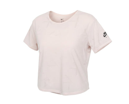 Prewornwholesale Nike women's pastel pink mesh Dri-FIT training T-shirt with short sleeves and logo detail