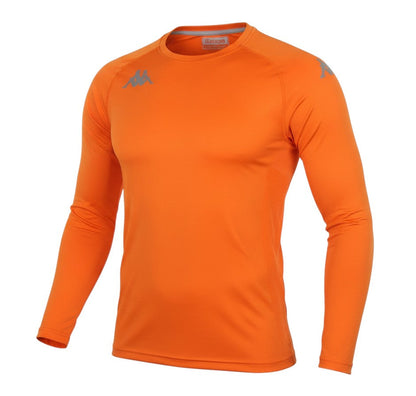 Prewornwholesale orange long sleeve slim fit activewear top with crew neck and reflective Kappa logo detailing.