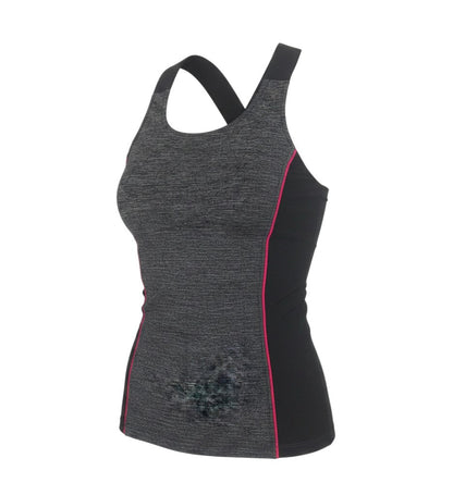 Prewornwholesale Oysho women's black and grey racerback tank top with pink piping for athletic workouts.