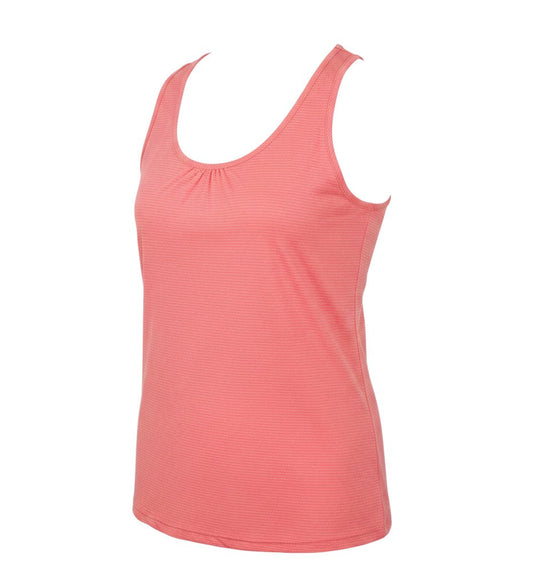 Front view of TOG24 women’s pink striped polyester basic tank, size UK 14, scoop neck pullover
