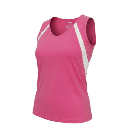 Prewornwholesale pink Shamp V-neck tank top with white side panels, made from stretchy polyamide and elastane.