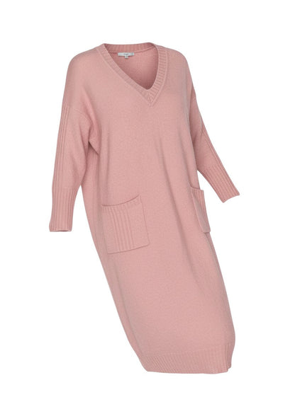 Next Women Pink Wool Knit V-Neck Long Sleeve Jumper Dress UK 12