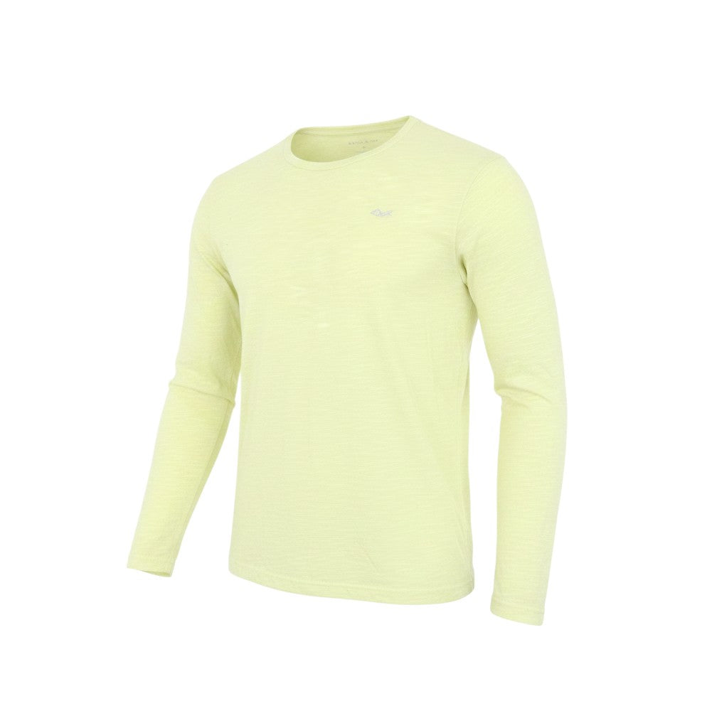 Prewornwholesale Röhnisch women's yellow long sleeve activewear top with a crew neck in lightweight polyester fabric.