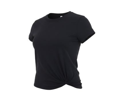 Prewornwholesale Skechers women's black short sleeve crew neck T-shirt with a side knot detail in a soft stretch fabric